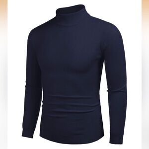 Mens Mock Turtleneck Slim Fit Pullover Knit Sweater Navy Small